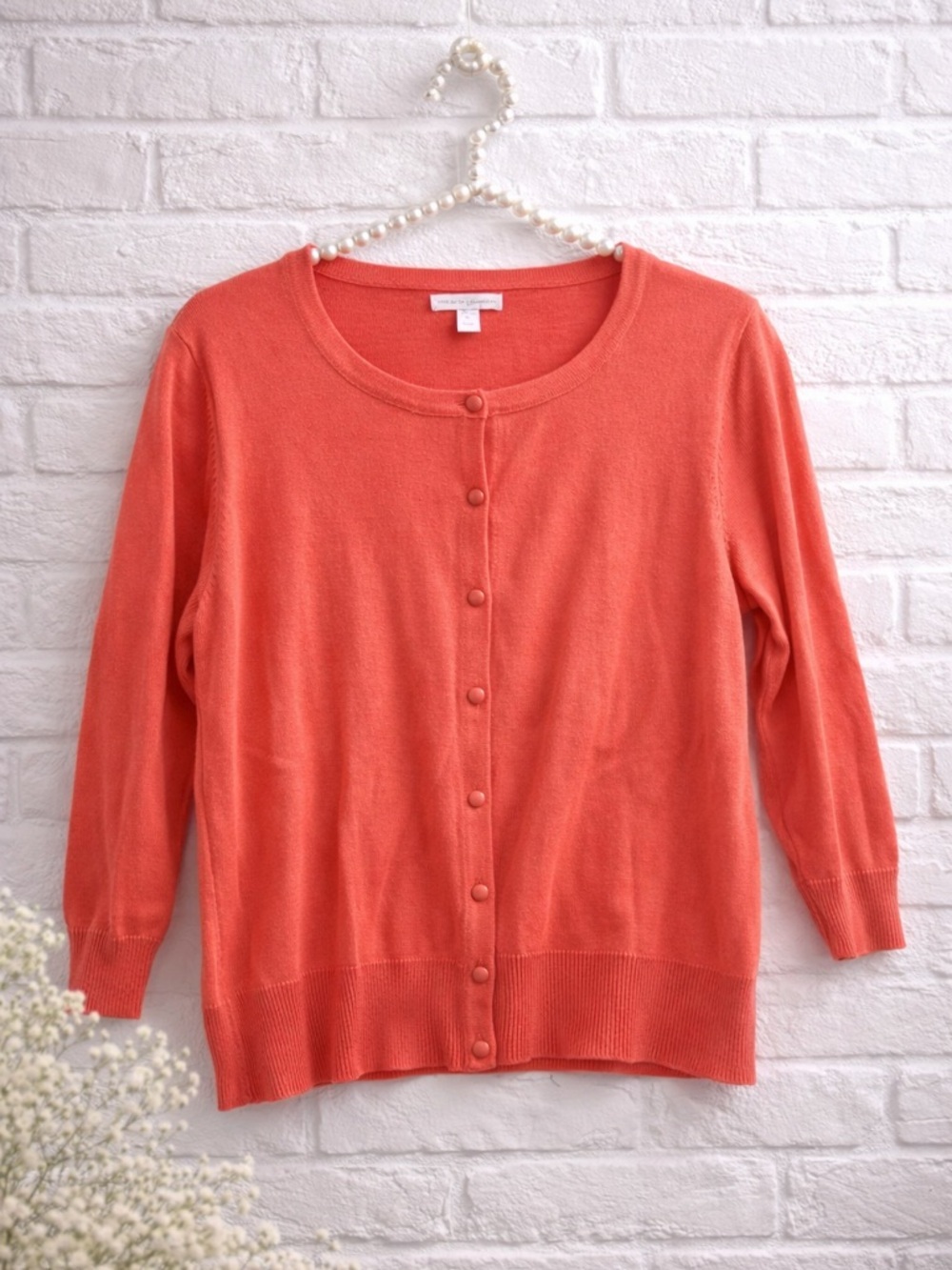 New York & Company Coral Button-Front Crew 3/4 Sleeve Cardigan Sweater Size XL - Picture 7 of 7